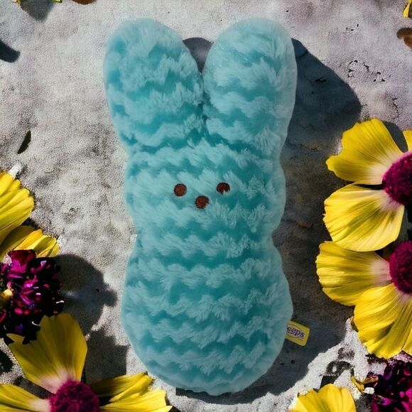 Peeps Bunny Rabbit Plush Blue Aqua Chevron Textured Pattern Stuffed Animal - Picture 14 of 16